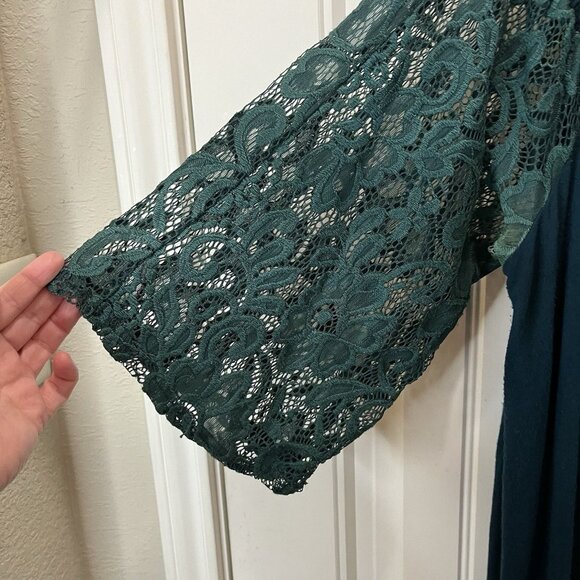 Womens Hunter Green Off Shoulder Lace Sleeves Boho Cottage Core Top 2X Romantic - Picture 3 of 10